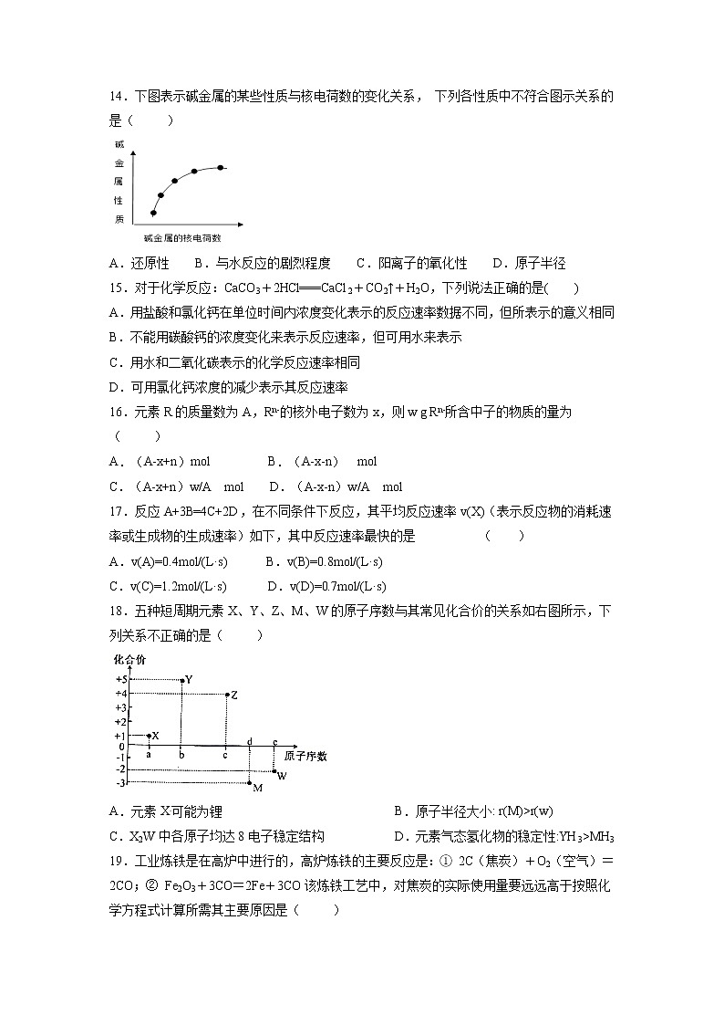 【化学】黑龙江省哈尔滨市第六中学2018-2019学年高一下学期期中考试试题03