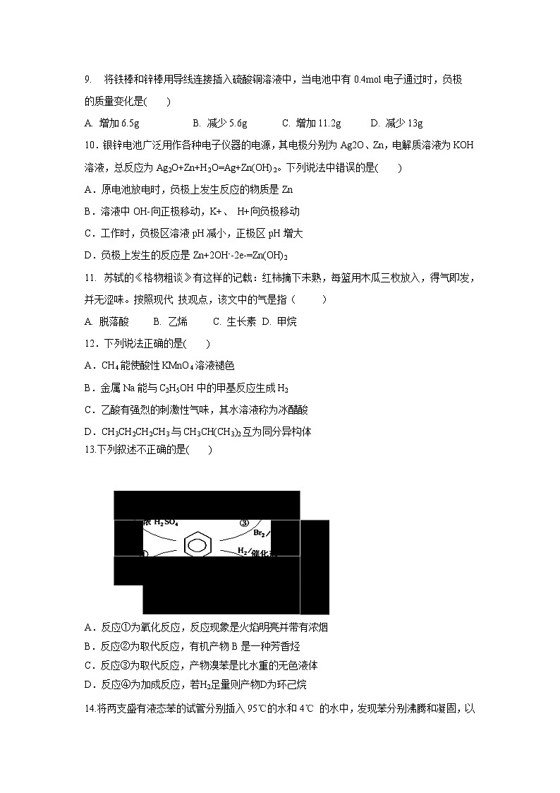 【化学】山西省应县第一中学校2018-2019学年高一下学期期末考试试题03