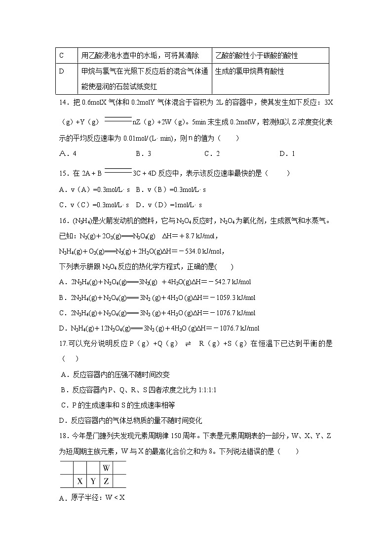 【化学】吉林省吉林市第五十五中学2018-2019学年高一下学期期末考试试题03