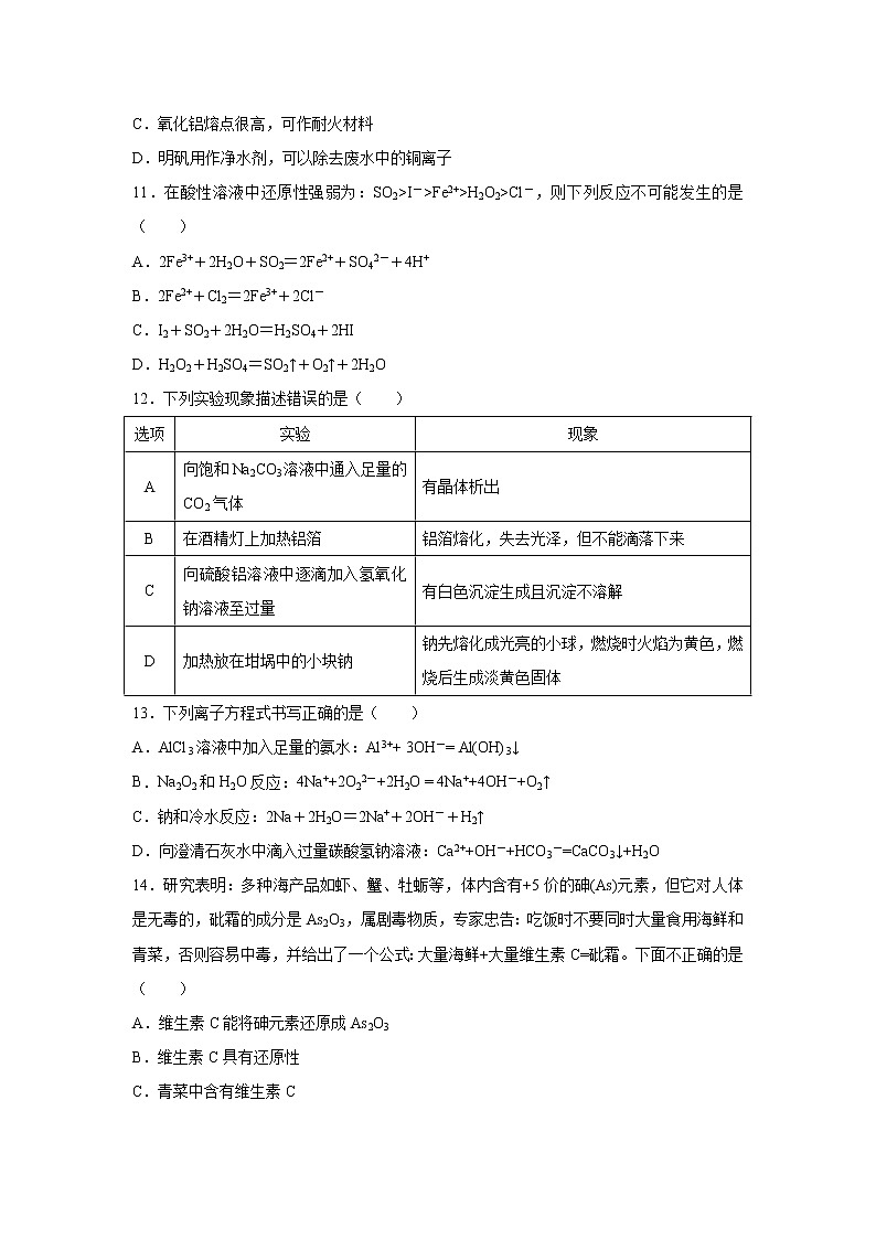 【化学】山西省长治市第二中学2019-2020学年高一12月月考试卷03