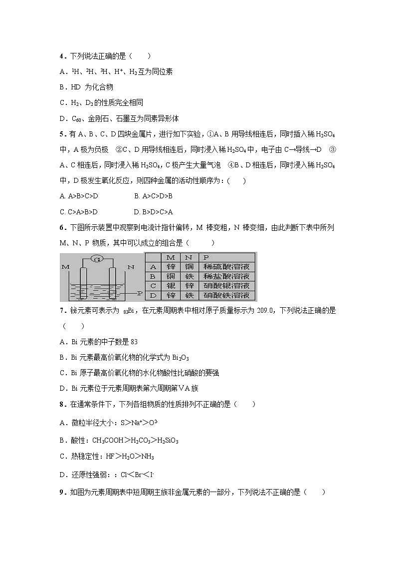 【化学】江西省会昌中学2019高一下学期第一次月考试卷02