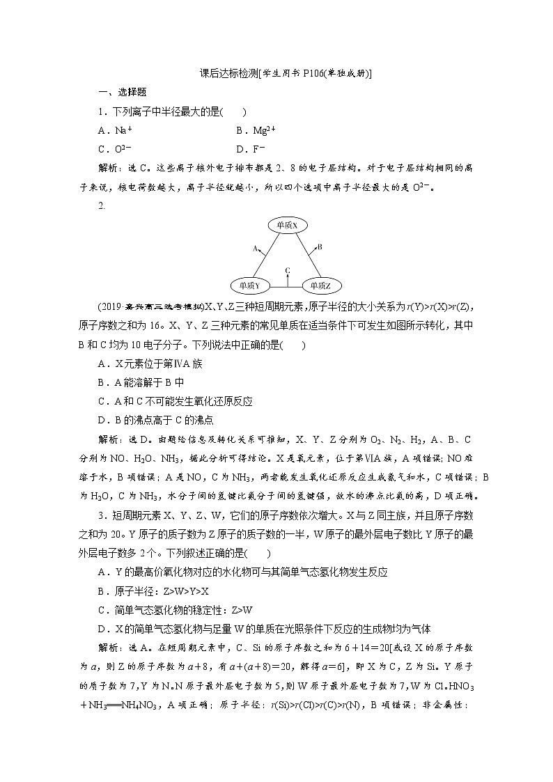 2020届化学高考二轮复习（浙江）元素周期律和元素周期表作业 练习01