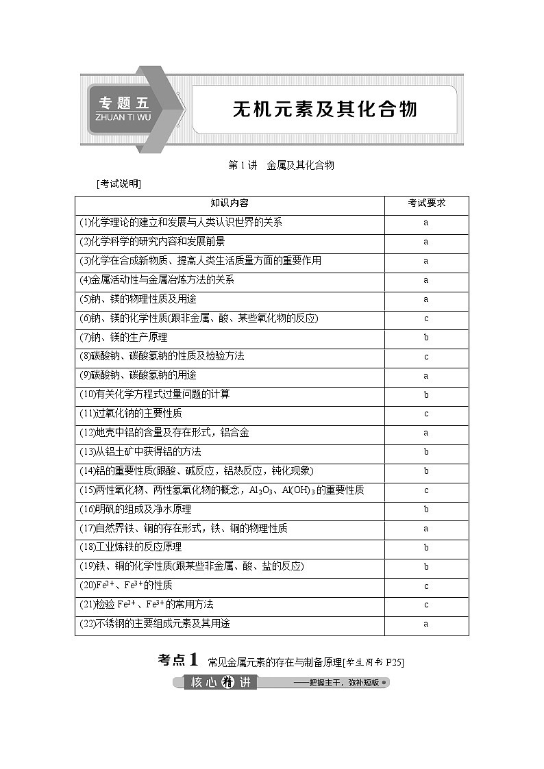 2020届化学高考二轮复习（浙江）金属及其化合物学案01