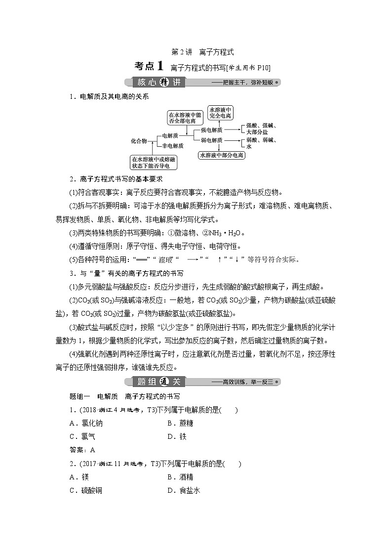 2020届化学高考二轮复习（浙江）离子方程式学案01
