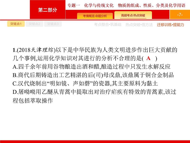 2020届高考化学二轮复习化学与传统文化　物质的组成、性质、分类及化学用语课件（30张）07