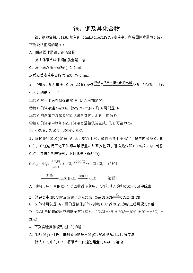 2020届高考化学二轮复习铁、铜及其化合物作业 练习01