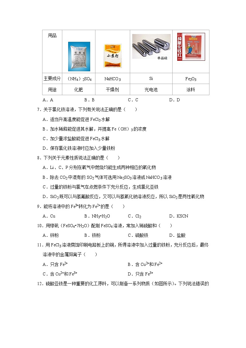 2020届高考化学二轮复习铁、铜及其化合物作业 (2) 练习02