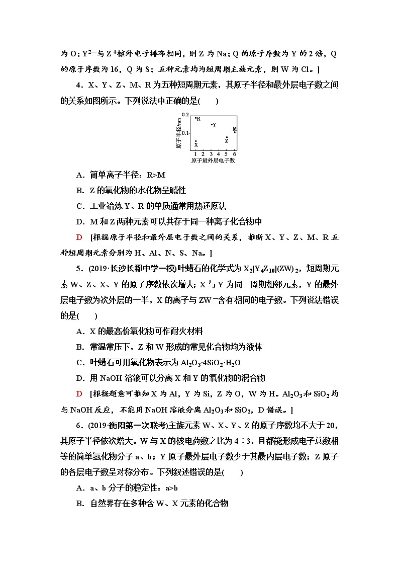 2020届高考化学二轮复习物质结构与元素周期律作业 (1) 练习02