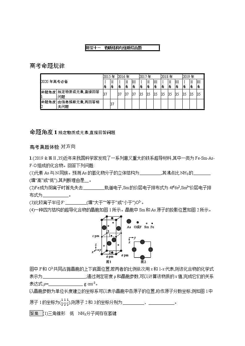2020届高考化学二轮复习物质结构与性质作业 练习01