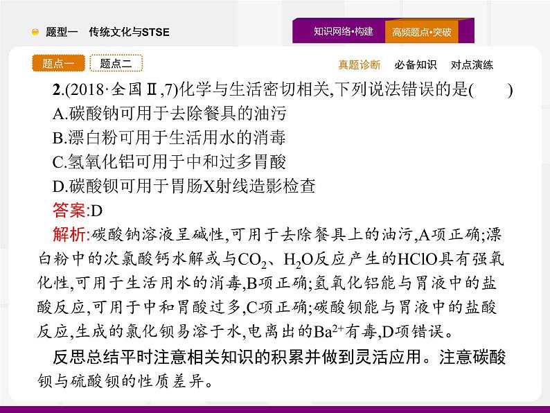 2020届高考化学二轮复习传统文化与STSE课件（27张）05