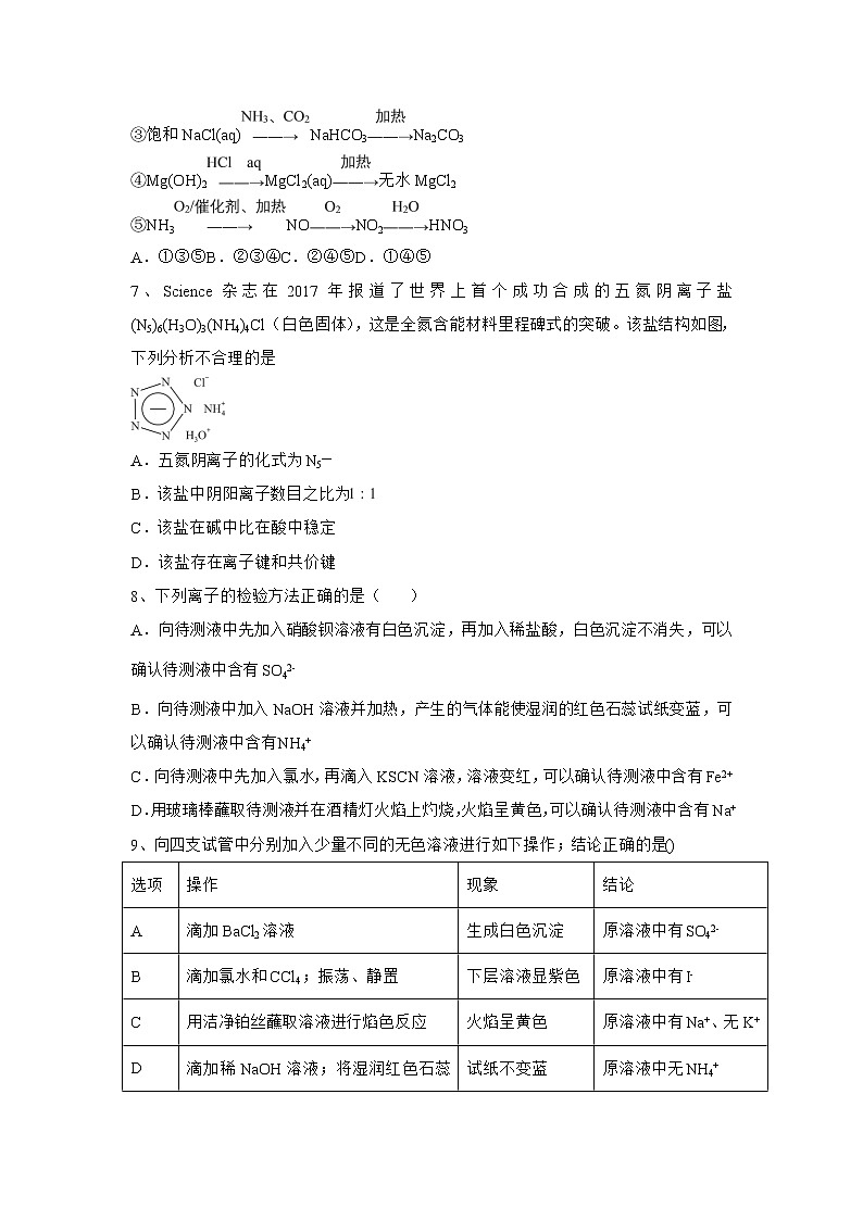 2020届高考化学二轮复习氮及其化合物作业 练习02