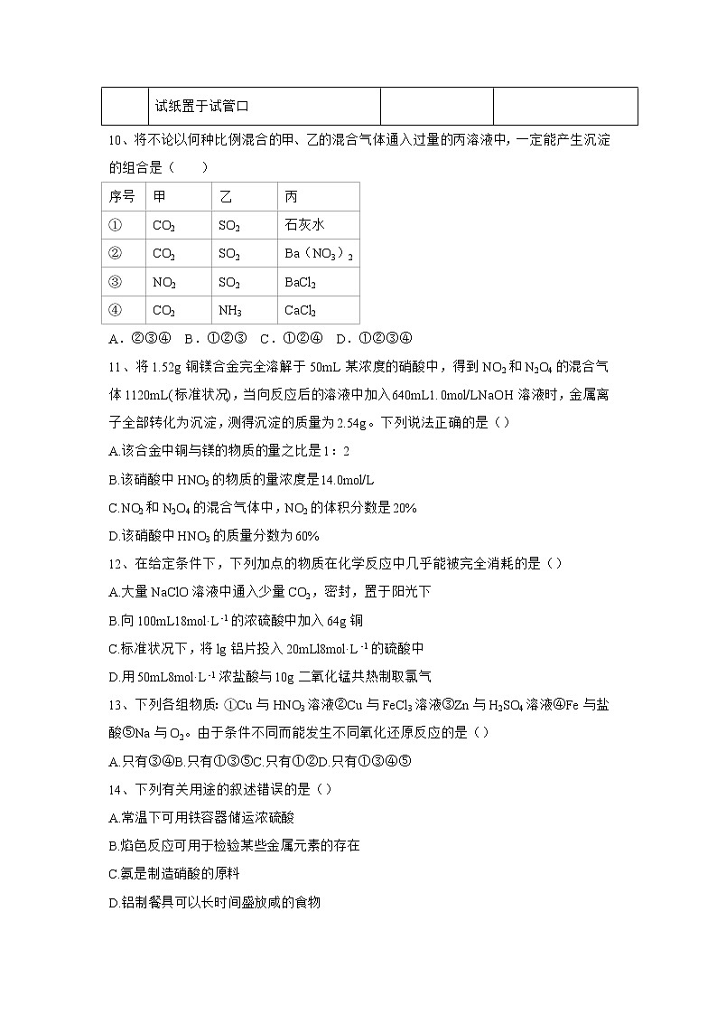 2020届高考化学二轮复习氮及其化合物作业 练习03