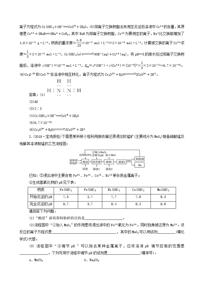 2020届高考化学二轮复习工艺流程作业 练习02