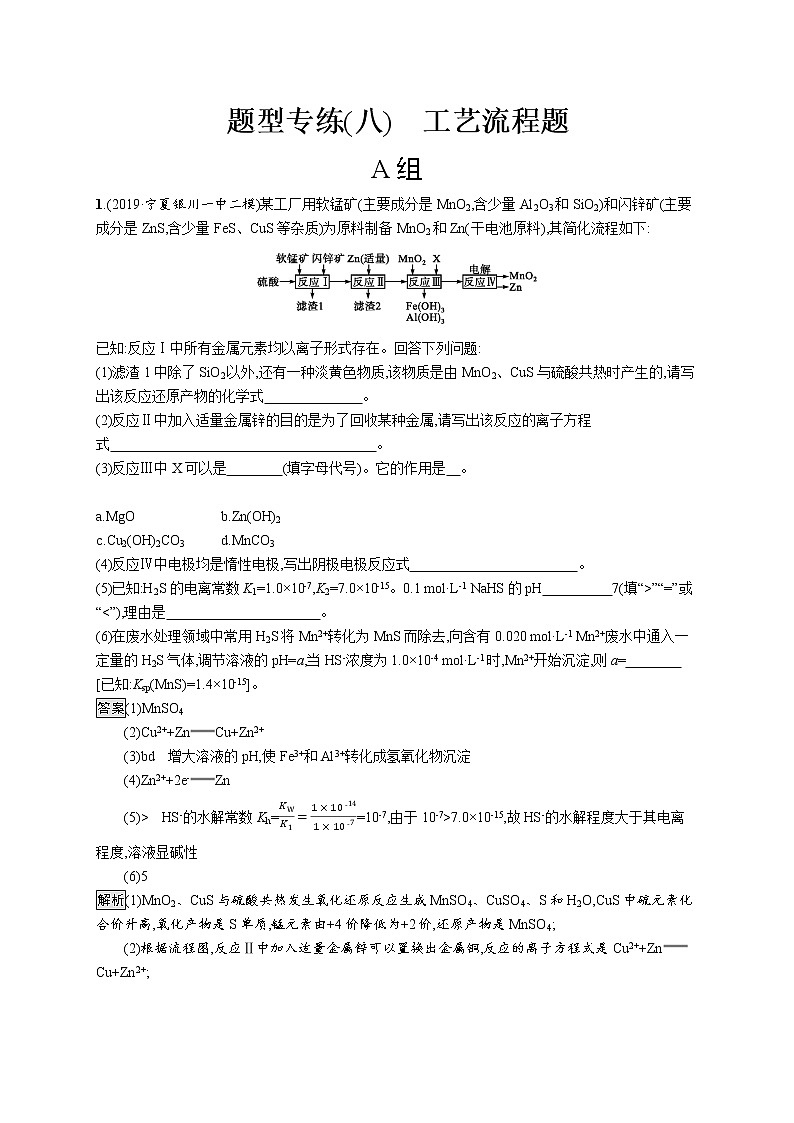 2020届高考化学二轮复习工艺流程题作业01