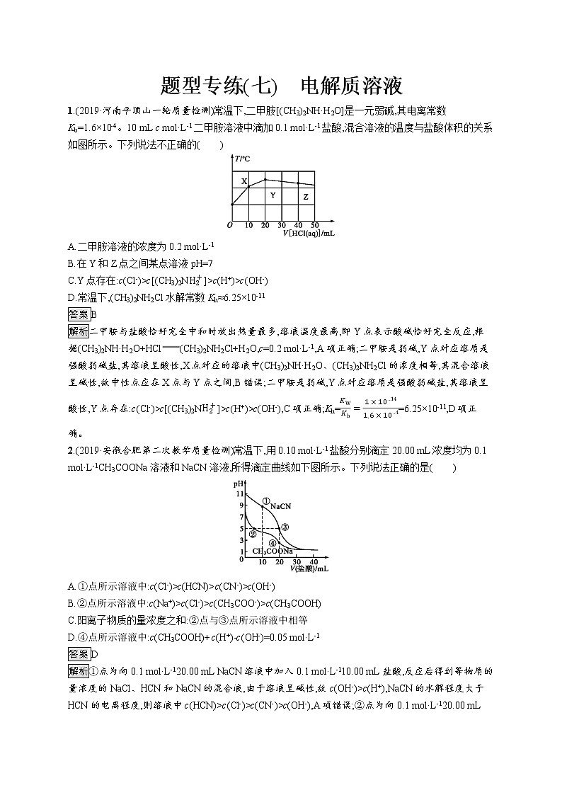 2020届高考化学二轮复习电解质溶液作业 练习01