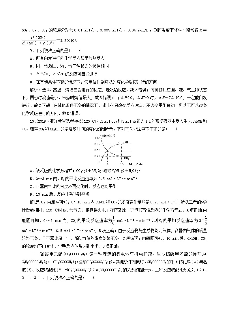 2020届高考化学二轮复习化学反应的方向和限度作业 练习03