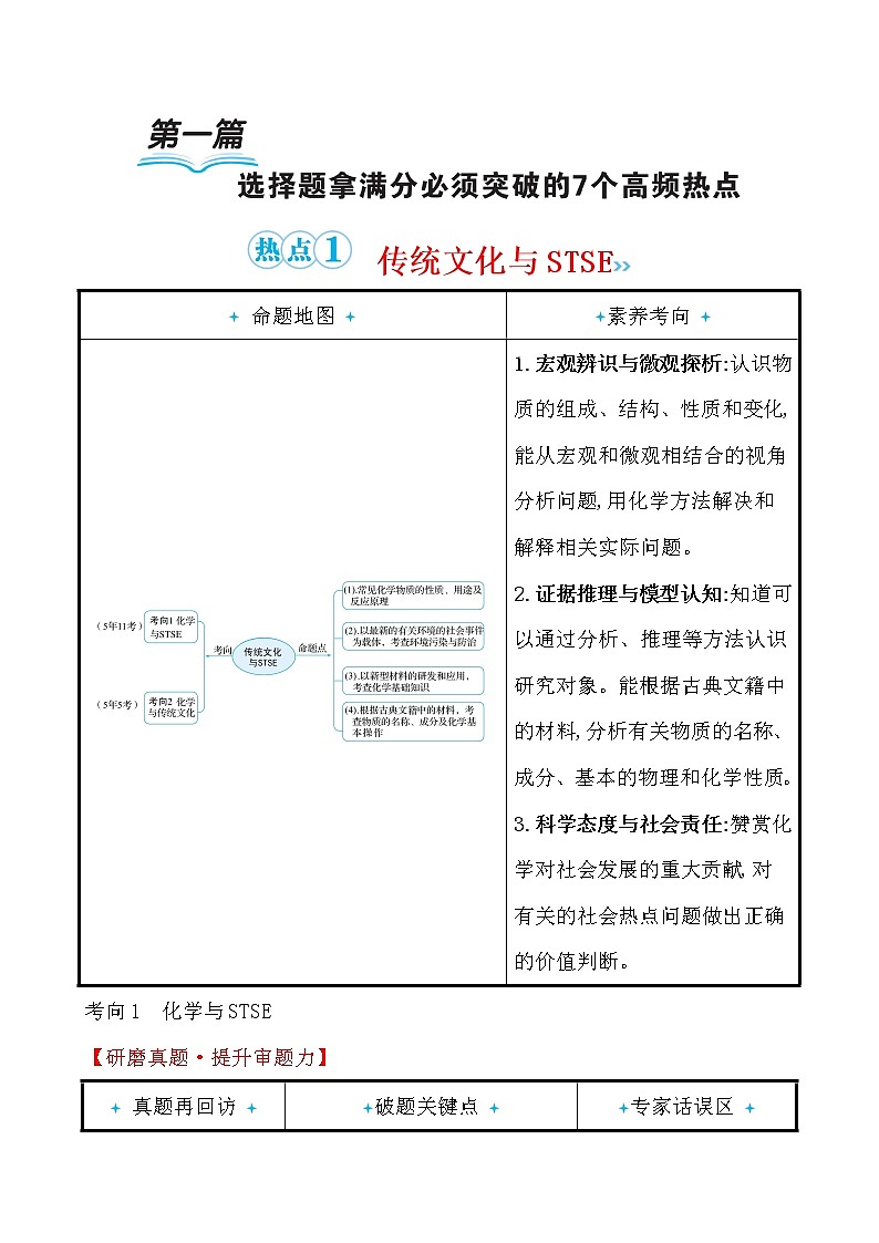 2020届高考化学二轮复习传统文化与STSE学案01