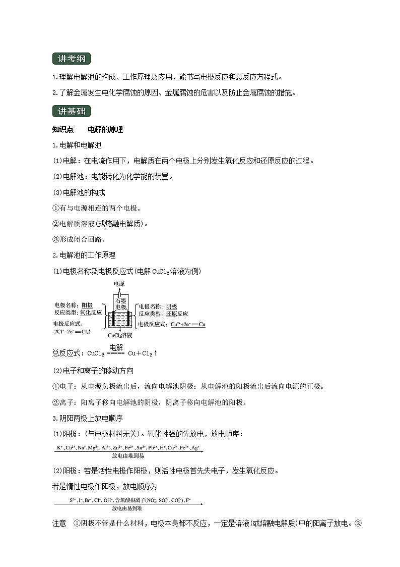 2020届高考化学二轮复习电解池金属的腐蚀与防护学案01