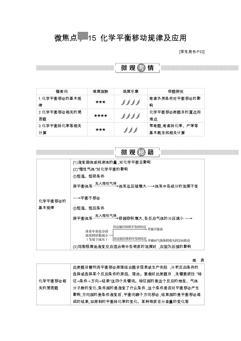 2020届高考化学二轮复习化学平衡移动规律及应用学案01