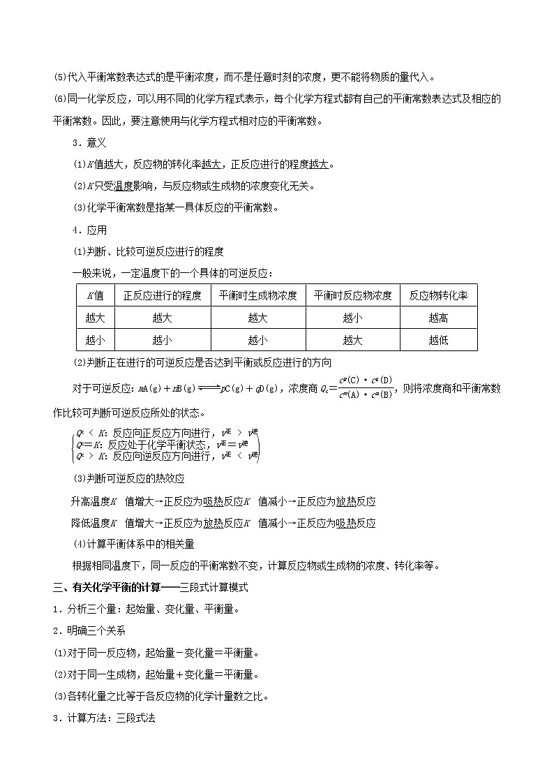 2020届高考化学二轮复习化学平衡常数化学反应进行方向学案02