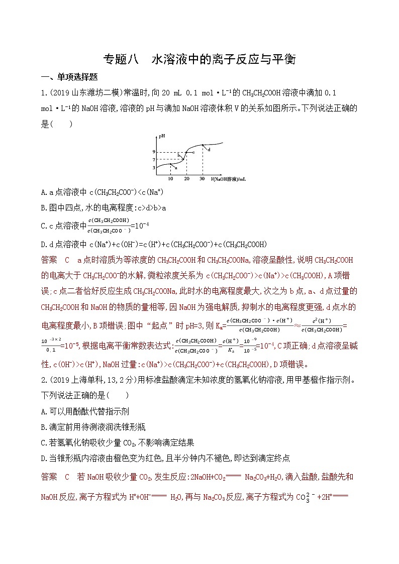 2020届二轮复习 专题八　水溶液中的离子反应与平衡 作业（山东专用）01