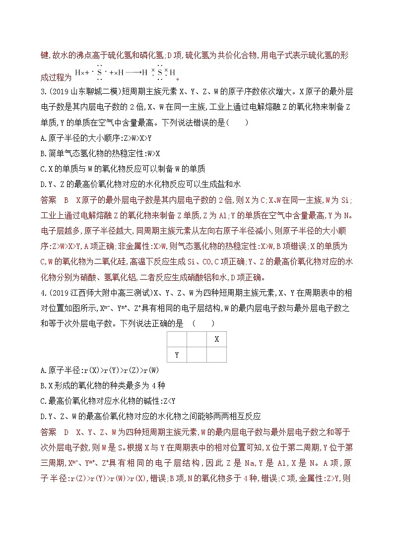 2020届二轮复习 专题四　原子结构　元素周期律(表) 作业（山东专用）02