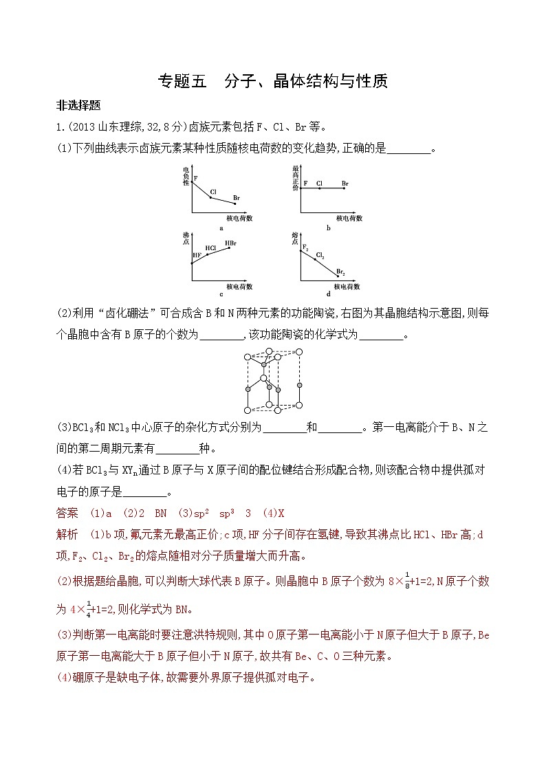 2020届二轮复习 专题五　分子、晶体结构与性质 作业（山东专用）01