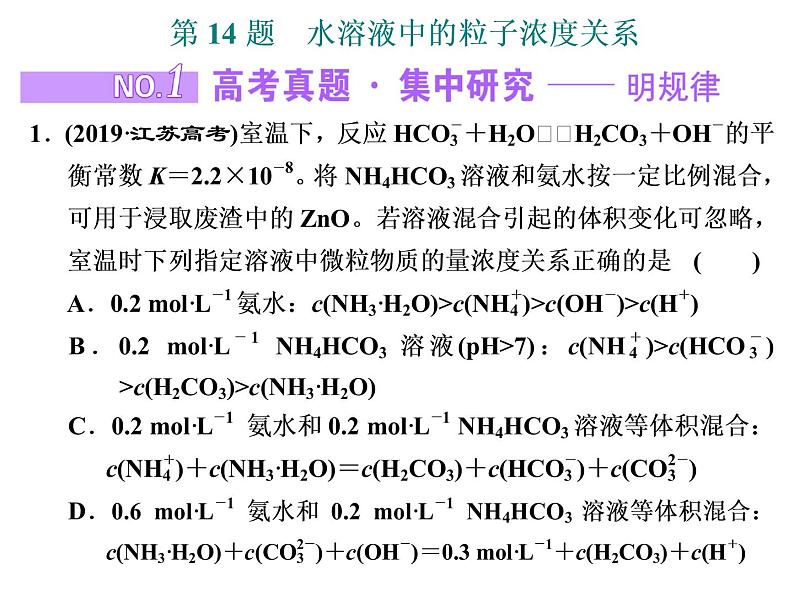 2020届二轮复习 水溶液中的粒子浓度关系 课件（59张）（江苏专用）第1页