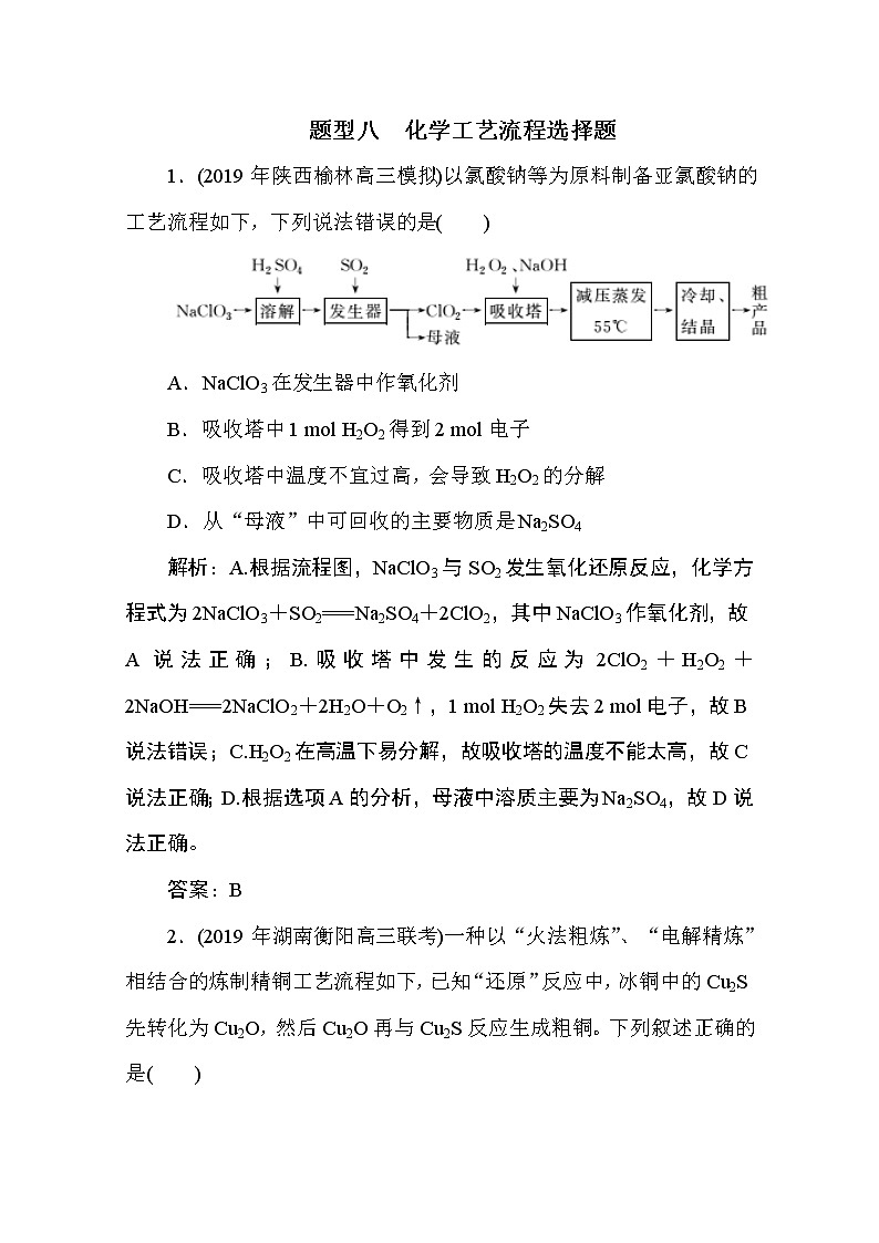 2020届二轮复习 化学工艺流程选择题 作业（全国通用）01