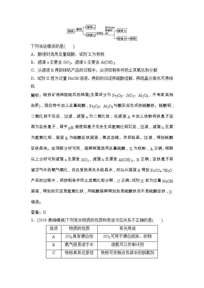 2020届二轮复习 元素及其化合物的性质 作业（全国通用） 练习02