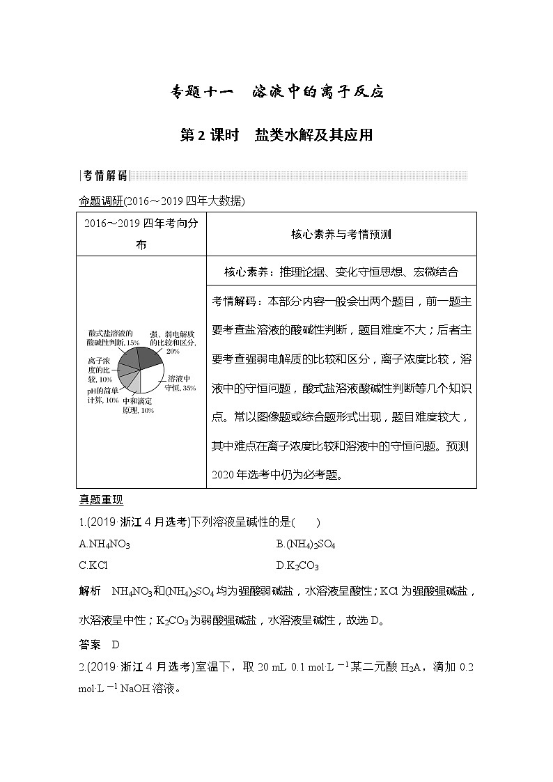 2020届二轮复习 盐类水解及其应用 学案（浙江专用）01