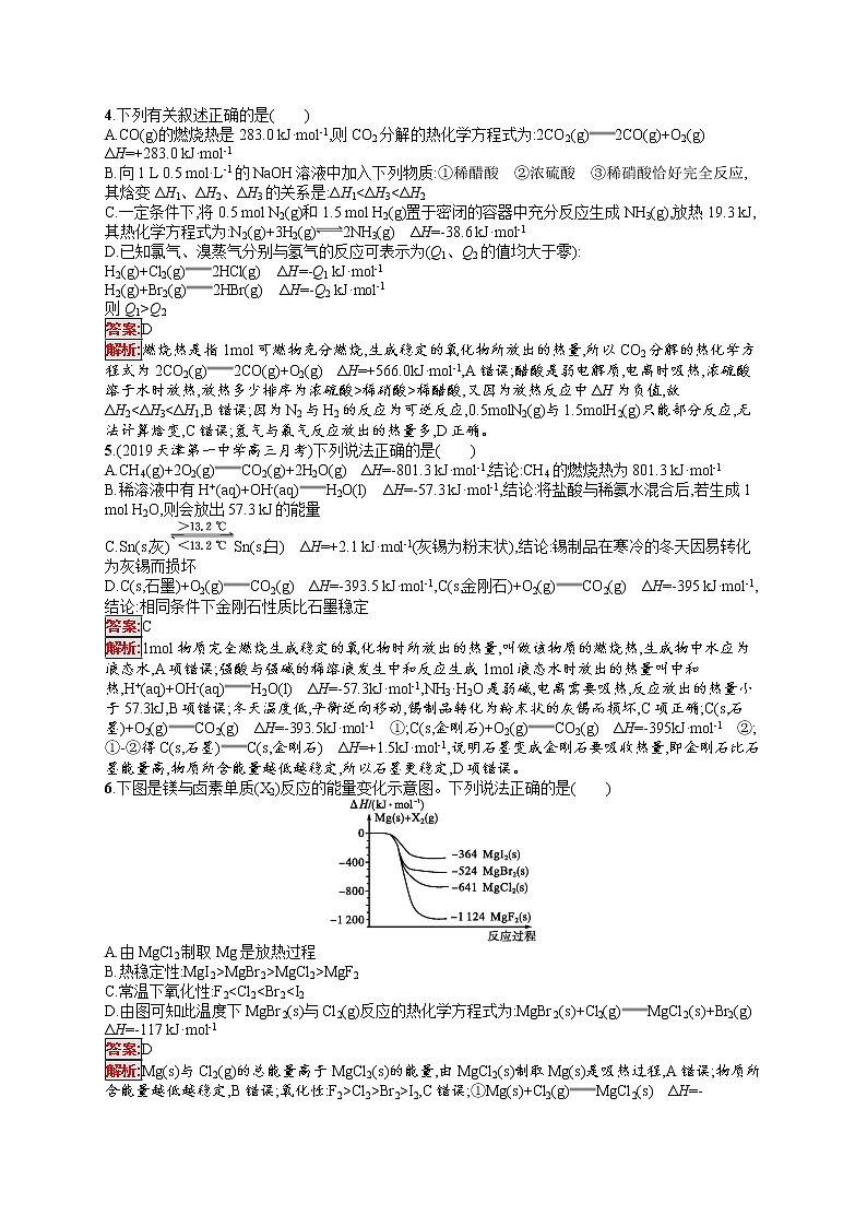 2020届二轮复习 7化学反应与热能 作业（天津专用） 练习02