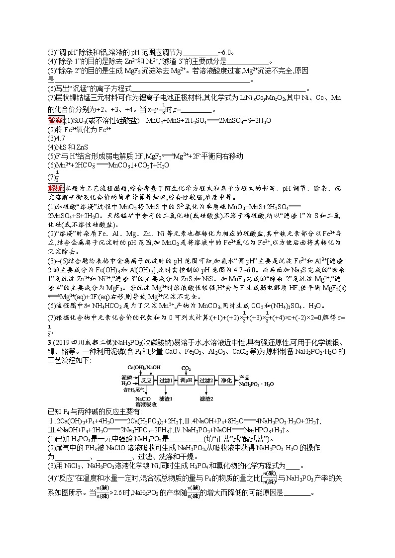 2020届二轮复习 15化学工艺流程综合题 作业（天津专用）02