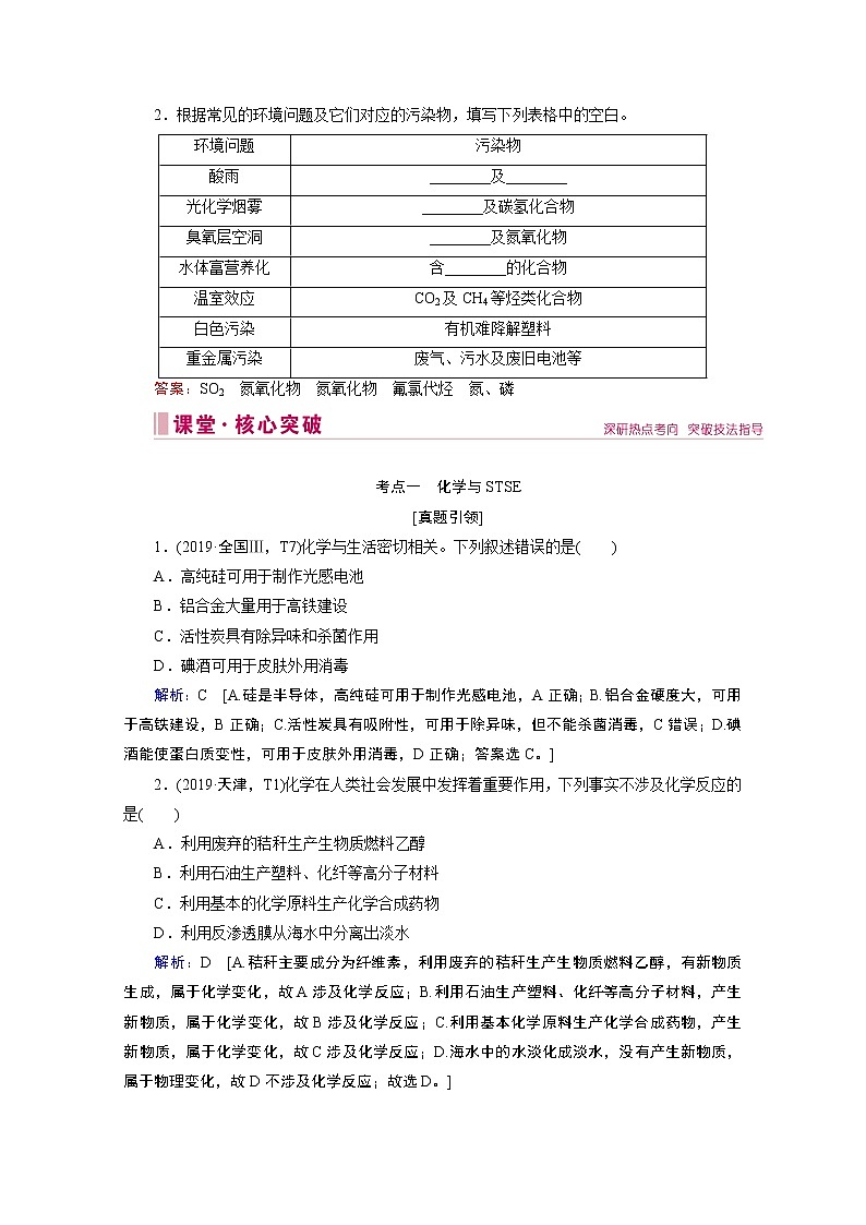 2020届二轮复习 传统文化与STSE 学案（全国通用）02