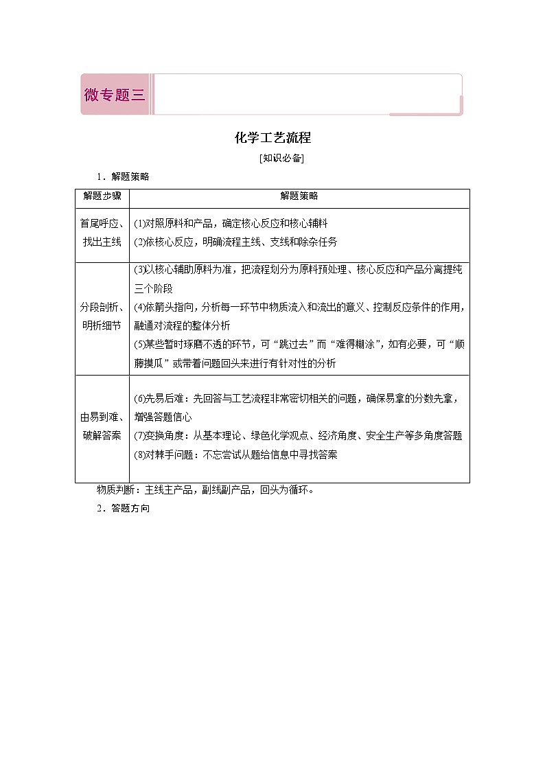 2020届二轮复习 化学工艺流程 学案（全国通用）01