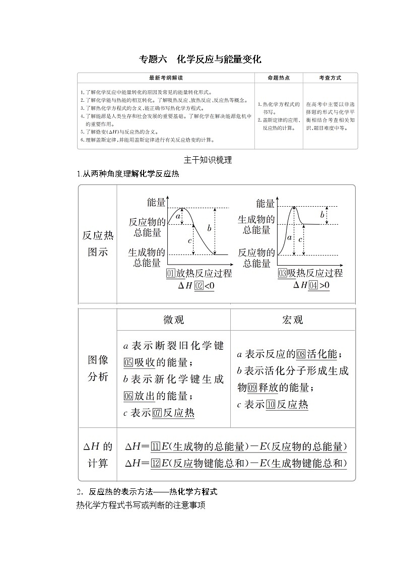 2020届二轮复习 化学反应与能量变化 学案（全国通用）01
