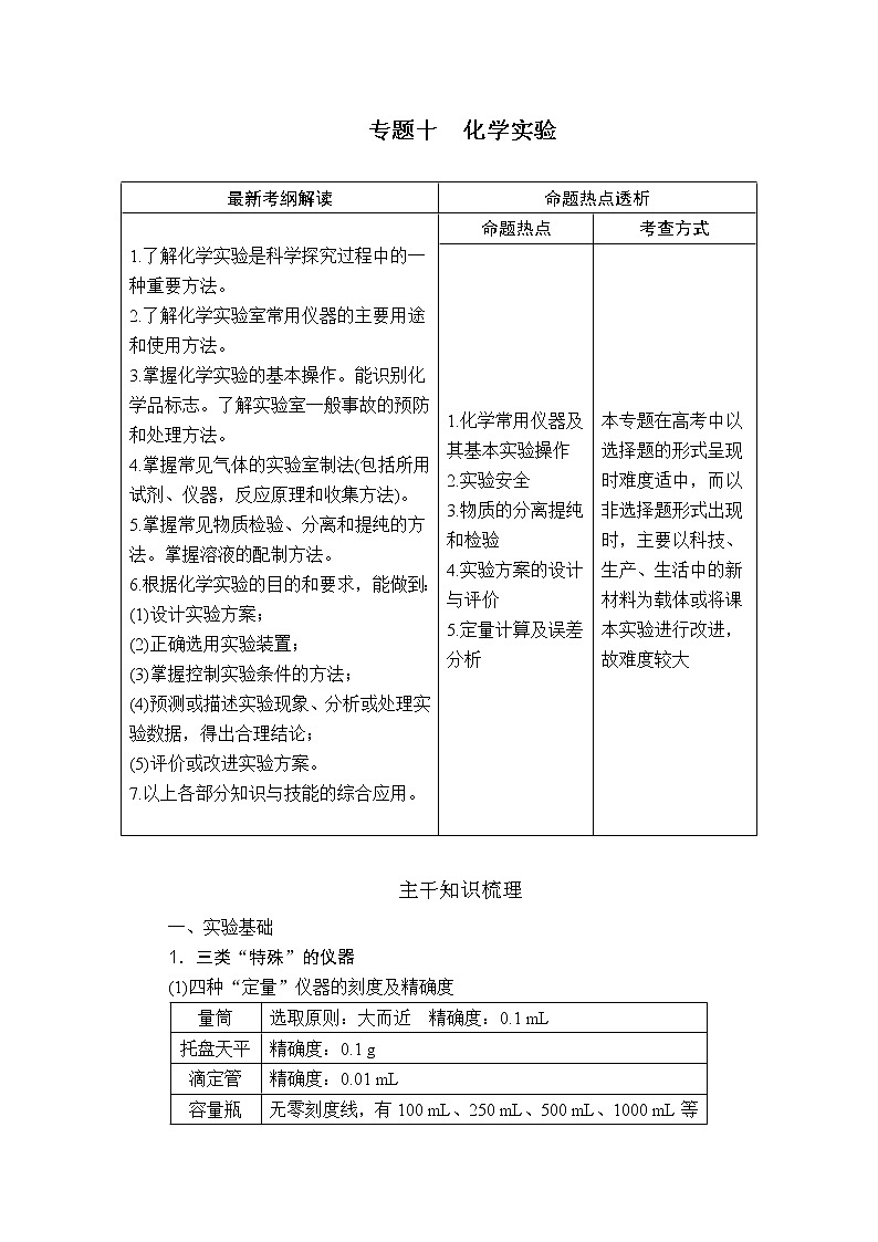 2020届二轮复习 化学实验 学案（全国通用）01