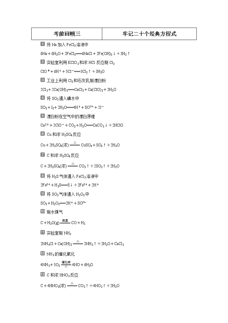 2020届二轮复习 考前回顾三 牢记二十个经典方程式 学案（全国通用）01