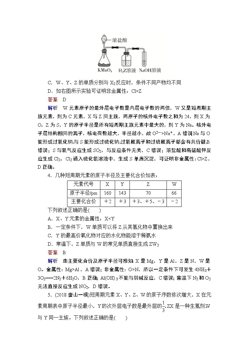 2019年高考化学二轮复习 物质结构　元素周期律作业 (1) 练习02