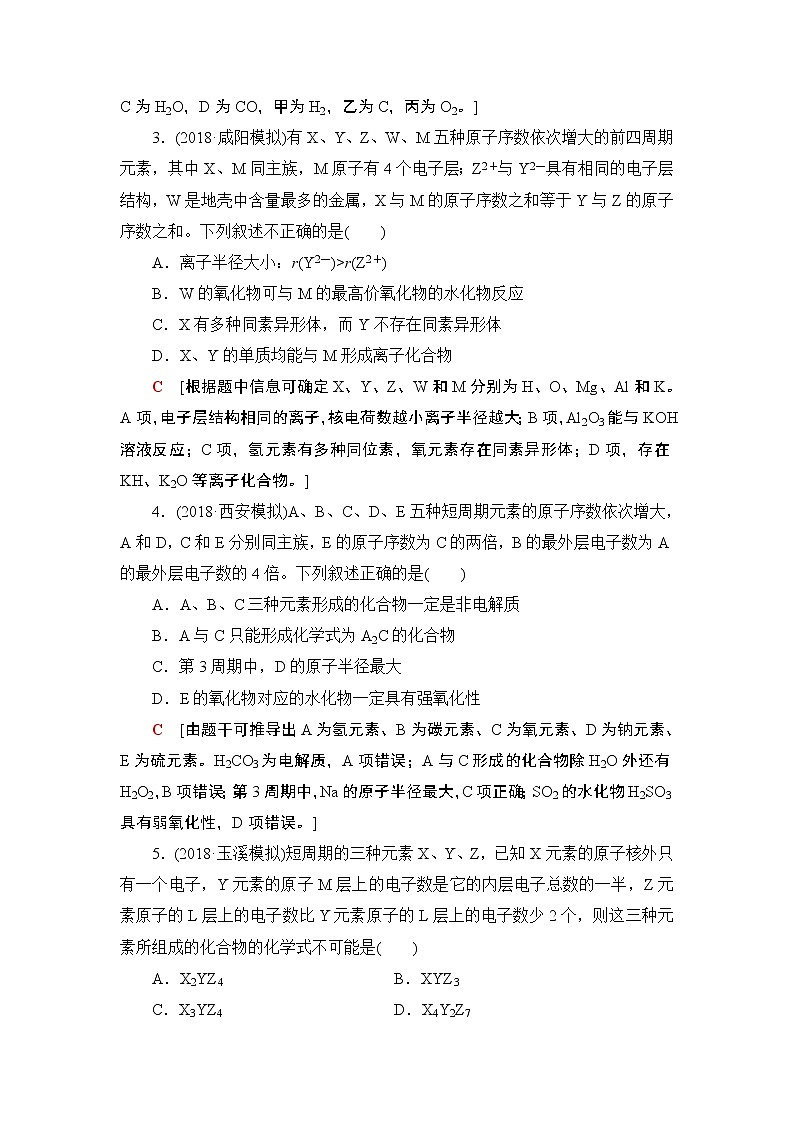 2019届二轮复习 元素推断试题的分类突破 作业（全国通用）第2页