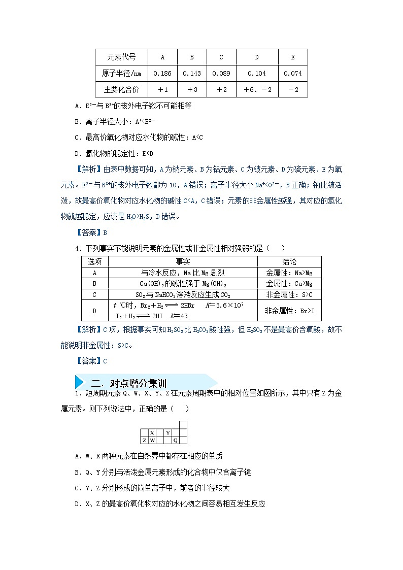 2019届二轮复习 元素周期表中的位构性的关系 作业（全国通用） 练习02