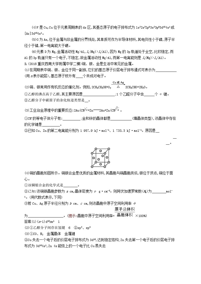 2019届高考化学二轮复习物质结构与性质作业 练习02