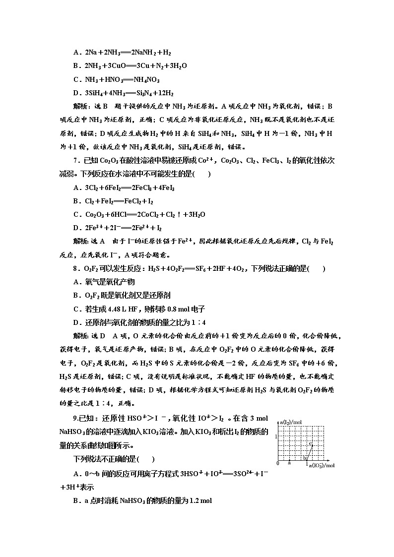 2019届高考化学一、二轮衔接专题整合(四)　氧化还原反应作业03
