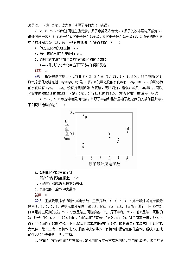 2019届二轮复习 利用元素的“位_构_性”推断元素 作业（全国通用） 练习02