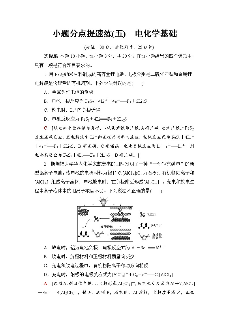 2019届二轮复习 小题分点提速练(五)　电化学基础 作业（全国通用）01