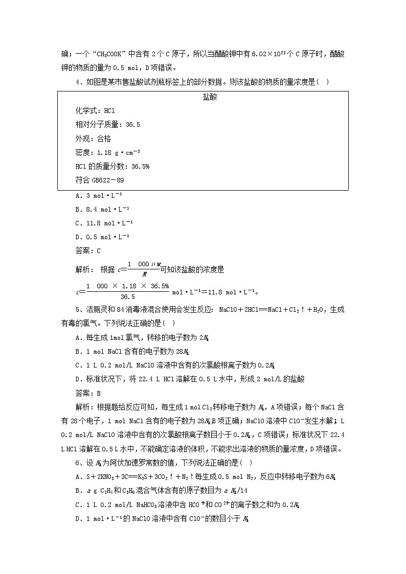 2019届二轮复习 化学常用计量 作业（全国通用） (8) 练习02