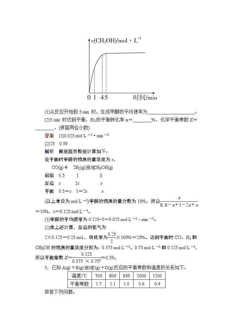 2019届二轮复习 化学平衡常数、平衡转化率的计算 作业（全国通用） 练习03