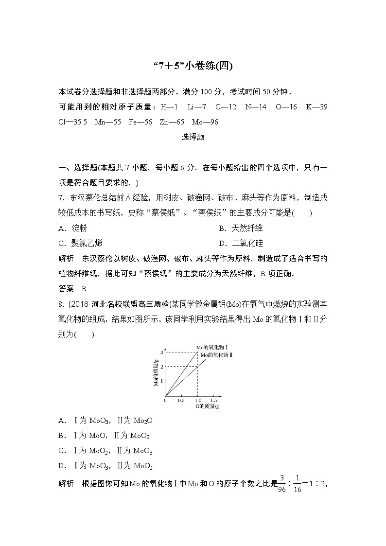 2019届二轮复习 “7＋5”小卷练(四) 作业（全国通用）第1页