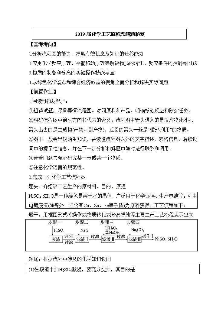 2019届高考化学二轮复习化学工艺流程题解题秘笈学案01