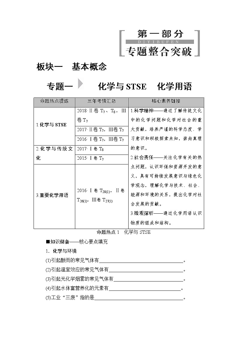 2019届高考化学二轮复习化学与STSE　化学用语化学用语学案01